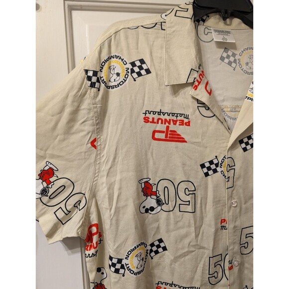 Peanuts Snoopy Motorsport Champion Shirt L 50th Anniversary Racing Button Up - Picture 12 of 13